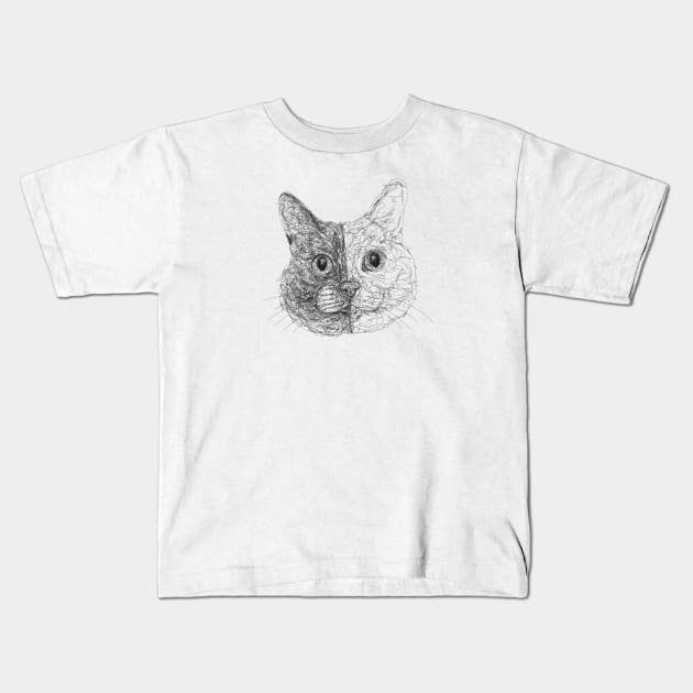 Cat draw with scribble art style Kids T-Shirt by KondeHipe